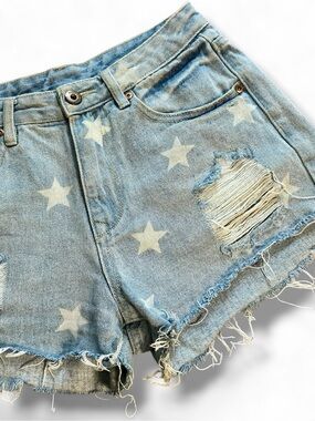 Star Print Light Blue Denim Women's Shorts rewrite the stars ⭐️ American Threads